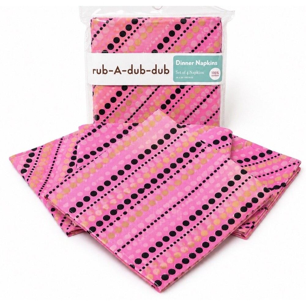 Rub-A-Dub-Dub Pink Polka Dot Cotton Dinner Napkins Set of 4 20x20 NIP Home